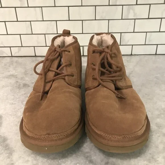 UGG Neumel Chukka Boots Mens Size 14 Chestnut Suede Sheepskin Shoes Waterproof - Picture 2 of 9